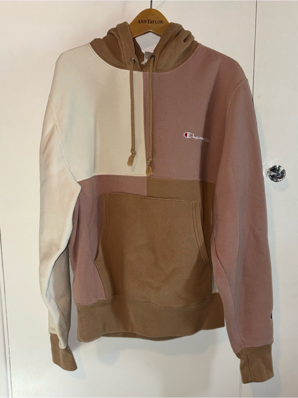 Champion Men’s Colorblock Hoodie - Cream, Tan & Dusty Rose